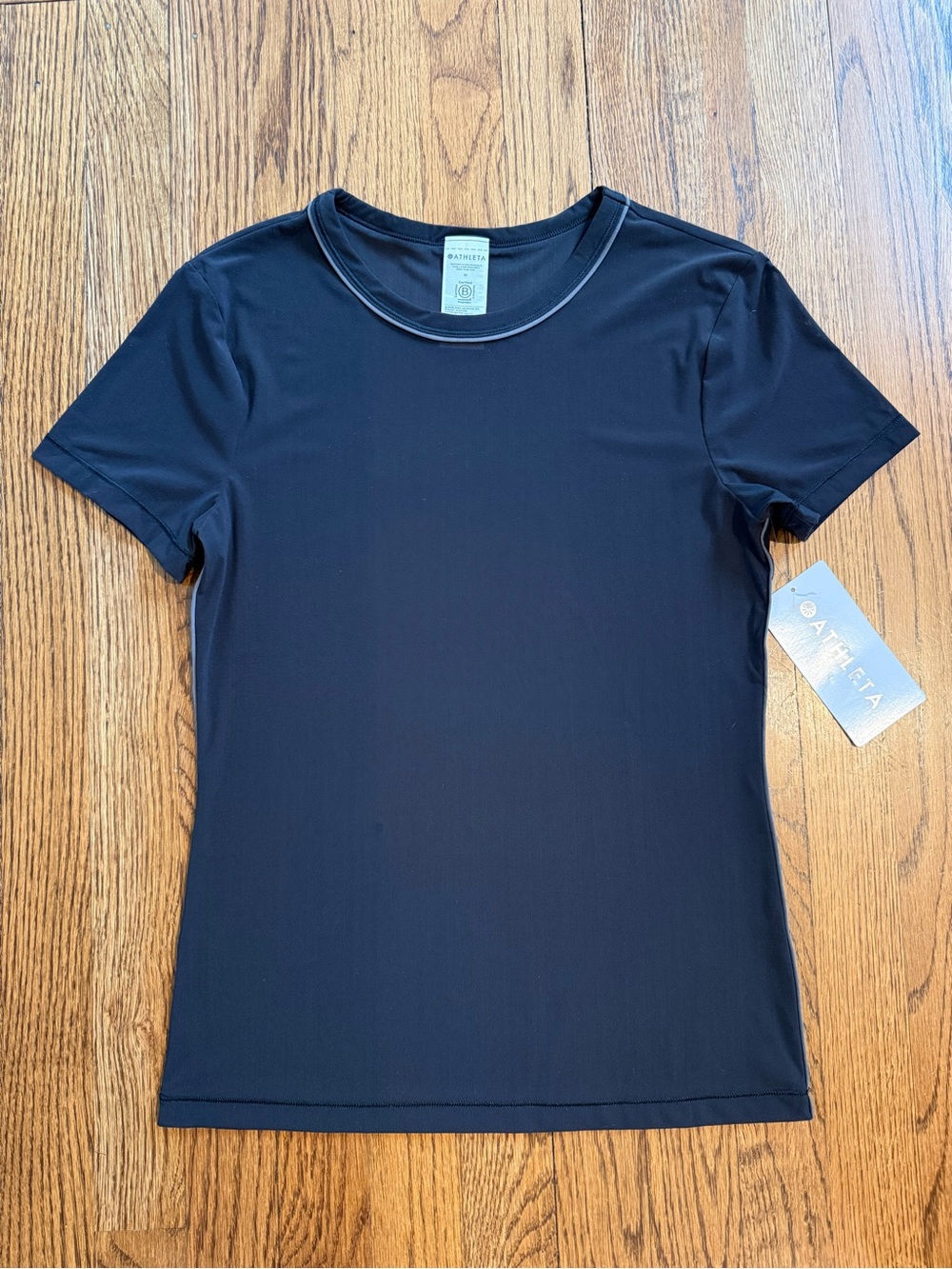 Athleta Black Short-Sleeve Crewneck Sheer Top